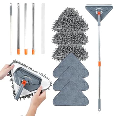 Long Handle Wall Mop & Baseboard Cleaner - Multi-Surface Dusting Tool for Walls, Floors, Baseboards - Wet/Dry Cleaning Mop with Adjustable Handle (Home & Kitchen Use)