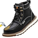 KELODON Waterproof Steel Toe Boots For Men-6" Leather Moc Toe Work Boots Indestructible Construction Boots Slip Resistant Safety Boots,Black,size 9 Men