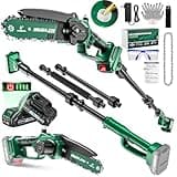 2-in-1 Brushless Electric Pole Saw & Cordless Mini Chainsaw, 15 FT Max Reach Pole Saw for Tree Trimming, 2PCS 21V 2000 mAh Battery Powered Chainsaw, Lightweight (7.1 lbs), Auto-Oil System Wood Cutting