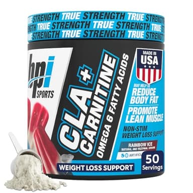 BPI Sports CLA+Carnitine – CLA L Carnitine & Linoleic Acid – L Carnitine Supplement for Weight Loss, Metabolism & Lean Muscle – Caffeine Free – Rainbow Ice – 50 Servings – 12.34 oz