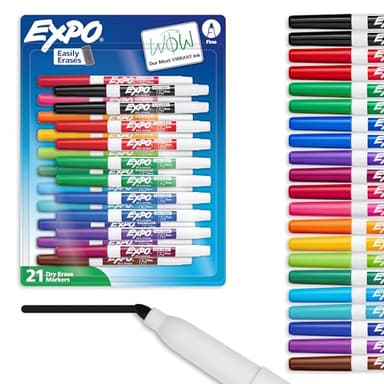 EXPO Dry Erase Markers, Low Odor Ink, Assorted Colors, Fine Tip, 21 Count - Whiteboard, Essential Supplies for Office, School, Classroom, Teachers