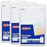 Avery Easy Peel File Folder Labels on 4" x 6" Sheets, 2/3" x 3-7/16", White, 3 Pack, 756 Labels Total (32131)