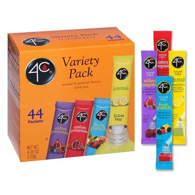 4C Powder Drink Mix Packets, PSD Variety 1 Pack, 44 Count, Singles Stix On the Go, Refreshing Sugar Free Water Flavorings (11 Each Wild Berry Pomegranate, Cranberry-Pomegranate, Fruit Punch, Lemonade)