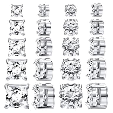 NEWITIN 10 Pairs Magnetic Earrings for Men Clip on Earring Stainless Steel Magnet Earring Unisex Hoop Dangle Cross CZ Studs Non Piercing Magnetic Stud Earrings for Men Women