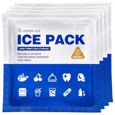 Blue Ice Packs for Coolers, Shipping and Lunch Box, Slim Size Long-Lasting Reusable Ice Pack, Cold Gel Freezer Packs for Camping, Beach, Fishing, Shipping Food (4" X 4" 24pcs)
