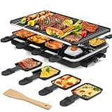Raclette Table Grill, Indoor Grill Korean BBQ Grill Electric Griddle, 2 in 1 Electric Griddle Nonstick with 8 Raclette Cheese Pans Adjustable Temperature Control 1300W Ideal for Family and Party Fun