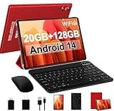 SKYEGG Android 14 Tablet 10.1 inch Tablets,20GB RAM 128GB ROM 1TB Expand,Octa-Core Processor,Dual Camera,WiFi 6,GPS,Bluetooth 5.0,6000mAh Long Battery Life with Keyboard/Mouse-Red