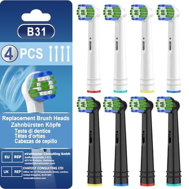 Replacement Toothbrush Heads Compatible with Oral B Braun Pro 500, 1000, Genius X, Smart 1500 Series, 8 Pack Professional Electric Toothbrush Heads, White+Black