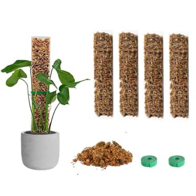 EOX 4 Pcs 15 Inch Plastic Moss Pole for Plants Monstera Set with 5.3oz/150g Sphagnum Moss, Plant Poles for Climbing Plants, Plant Support for Indoor Plants, Garden Ties