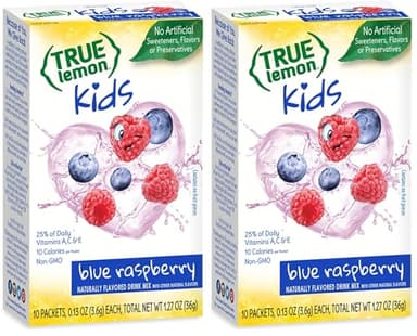 True Lemon Kids Blue Raspberry - Hydration for Kids - No Preservatives, No Artificial Flavors, No Artificial Sweeteners - Low Sugar Water Flavoring - Drink Mix for Kids - Kids Juice Powdered Drink Mix 10 count(pack of 2)