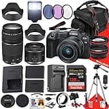 Canon EOS R8 Mirrorless Camera with 24-50mm and 75-300mm Lens + 128 GB Memory + Hood + Spare Travel Charger + Filters + Tripod + More (32pc Bundle), Black (Renewed)