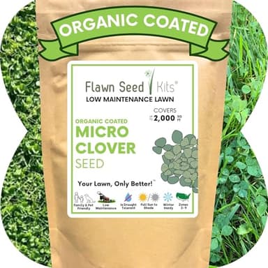 Flawn Seed Kits Micro Clover Seed, 8.8 Oz, Organic Coated, Eco-Friendly, Low Growing, Low Maintenance, Lawn Alternative, Kraft Zipper Pouch, Covers Up to 2,000 Sqft