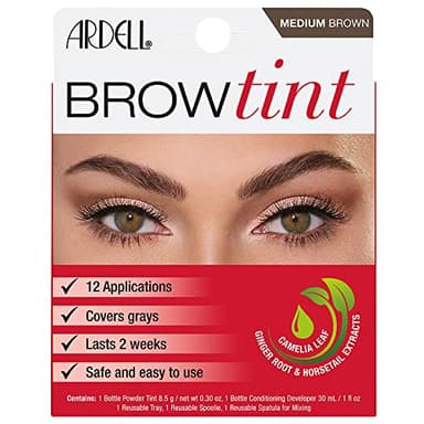 Ardell Brow Tint Kit Medium Brown – Eyebrow Dye Kit, Long-Lasting Brow Color with Natural Extracts, DIY Eyebrow Tint for Full Gray Coverage, 1 Pack