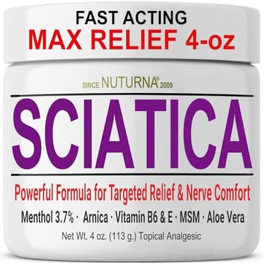 Sciatica Nerve Cream - Maximum Strength Comfort Cream for Feet, Hands, Legs, Toes, Back - Natural Ultra Strength Arnica, MSM, Menthol, Soothing Comfort, Large 4 Oz