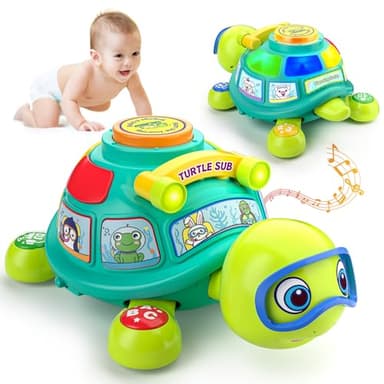 ToddlerCley Musical Turtle Baby Toys 6-12 Months, Bilingual Educational Crawling Toys 7 8 9 10 Months, Light up Infants Tummy Toy with Sound, Number, Letters, Gifts Present for Baby 4 5 6 12 Month
