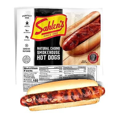 Sahlen's Natural Casing Pork & Beef Smokehouse Hot Dogs | Fully Cooked and Gluten Free | Perfect for Grilling, Pan-Frying, Broiling, and More | 5lbs of Natural Casing Hot Dogs