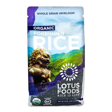 Lotus Foods Organic Forbidden Rice - Black Rice Organic, Purple Rice, Black Rice Bulk, Gluten Free Heirloom Rice, Whole Grain, Non GMO, Vegan - 15 Oz Bag (Pack of 1)