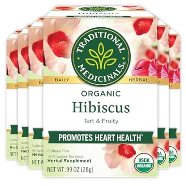 Traditional Medicinals - Organic Hibiscus Herbal Tea (6 Pack) - Supports Heart Health - 96 Tea Bags Total