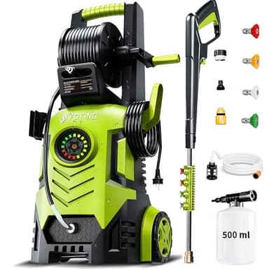 2026new Pressure Washer 5000PSI with Adj-8-Level Touch Screen, 34" Tall Power Washer, 4 Quick Connect Nozzles, Inlet Hose&Filter&500mlFoam Cannon for Cars/Fences/Driveways,Yellow