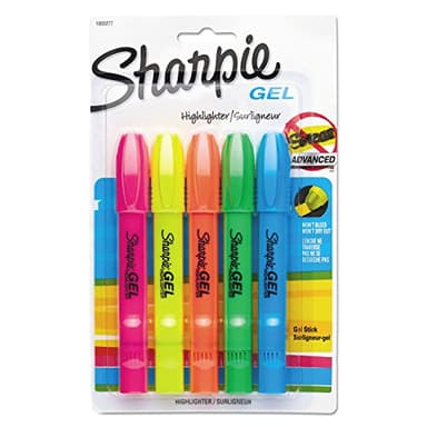 Sharpie Gel Highlighters, Bullet Tip, Assorted Fluorescent Highlighter Markers, 5 Count Pack, Smear And Bleed Resistant, Long-Lasting And Won'T Dry Out