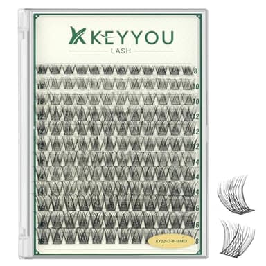 KEYYOULASH Lash Clusters Natural Wispy 144pcs Eyelash Clusters D Curl Thin Band Lashes Clusters for Beginner DIY Fluffy Eyelash Extensions at Home(KY02-8-18MIX)