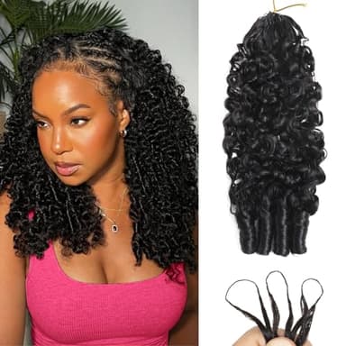 Beauty Queen Burmese Curly Human Crochet Hair 18inch 120g Knotless Pre-Separated Feather Crochet Real Human Hair 3C4A Lightweight Reusable Remy Hair Extensions for Women Natural Black Color