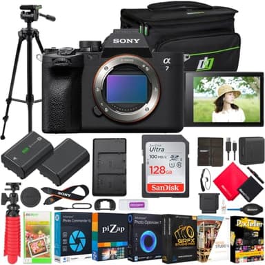 Sony a7 IV Full Frame Mirrorless 33MP Alpha Interchangeable Lens Camera Renewed |Official Sony USA Partner Model| Body ILCE-7M4/B Bundle w/128GB Card + Case +Tripod + Extra Battery, Charger, Software