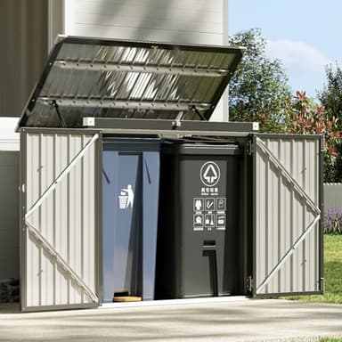 Aoxun Outdoor Storage Shed Metal Trash Can Storage with Chain Lid Waterproof Outdoor Garbage Can Organizer, Ideal for 2 Trash Bins, Generator, Garden Tools (Black)