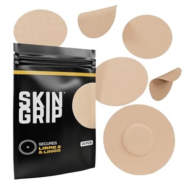 Skin Grip Freestyle Libre 2 Sensor Covers & Lingo CGM – Waterproof and Sweatproof Adhesive for 10-15 Days, Pre-Cut Medical Tape, Continuous Glucose Monitor Patch – 20 Pack, Tan