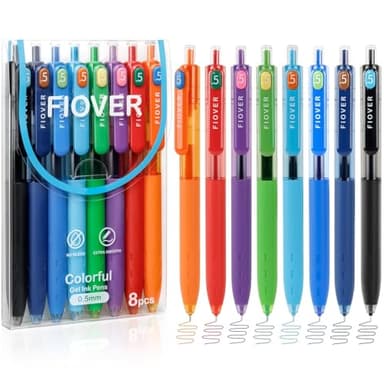 FIOVER Colored Gel Pens, 0.5mm Quick Dry Ink Fine Point Smooth Writing Colorful Pens for Journaling, School Supplies, Gifts for Nurses and Teens, Stocking Stuffers for Women (8PCS)