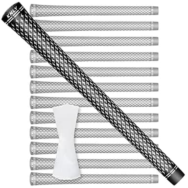 KNLY 360 Golf Grips Set of 13- Soft Rubber Golf Club Grips，Anti-Slip & High Traction，Grips with Tapes and Grips with Full Regripping Kit for Choice. (Midsize, Black white-2 in 1(13 grips only with 15