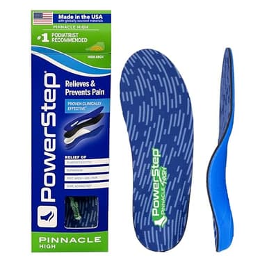 PowerStep Pinnacle High Arch Orthotic Insoles, Plantar Fasciitis Relief, Supination Heel Pain, Arch Support, PowerStep Insoles for Women and Men, Made in USA (Men's 6-6.5, Women's 8-8.5)