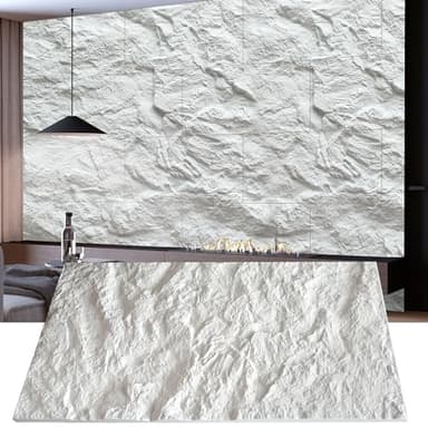 KASARO 3D Faux Stone Wall Panels, 4 PCS PU Wainscoting Panel - Cement Texture Thicker Design for Interior Wall Decor, Home & Office Accent Wall, Easy Install, 43.3" x 23.6" (White)