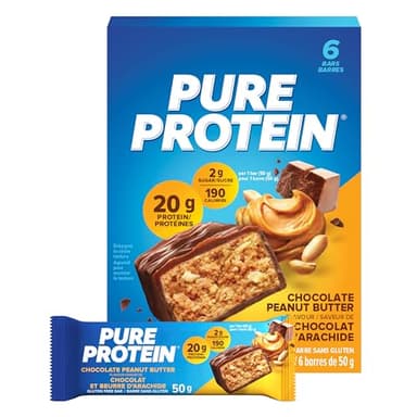 Pure Protein Bars, Gluten Free, Snack Bars, Chocolate Peanut Butter, 50 gram, 6 Count, {Imported from Canada}