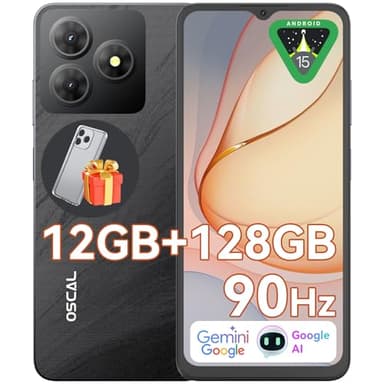 OSCAL Android Phones Unlocked for T-Mobile, FLAT 2 Android 15 Phone(2026), 12GB+128GB/2TB TF Octa Core, Dual SIM Phones Unlocked (US Warranty), 5000mAh, 90Hz,6.56"HD+, 4G/GPS/Fingerprint/Face ID-Black