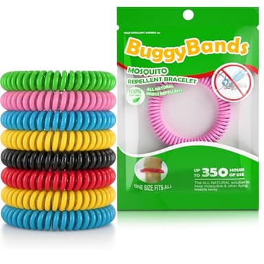 BuggyBands 12 Pack Mosquito Repellent Bracelets for Adults & Kids, Individually Wrapped, DEET Free, Natural and Waterproof Band