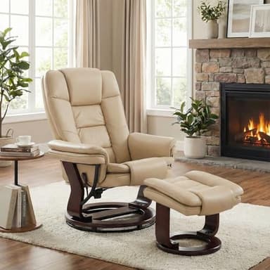 Argus Swivel Recliner with Ottoman, PU Leather & Wood Base Reclining Chair with Footrest, Ultra-Plush Double Foam for Living Room, Bedroom and Office, Set of 1