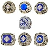 GIFT SET LOS ANGELES BASEBALL 1955 1959 1963 1965 1981 1988 2020 WORLD CHAMPIONSHIP RING, 7 RINGS SET WITH 7-HOLE WOODEN DISPLAY BOX PACKAGING, HOLIDAY GIFT FOR BASEBALL FANS