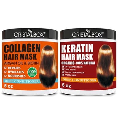 2 Pack Collagen Hair Mask & Keratin Hair Mask,Keratin Hair Treatment,Repair Treatment Deep Conditioning Hair Treatment Mask for Damaged Hair,Hydrating Conditioner with Argan Oil for Dry Hair
