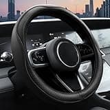 Ouzorp Car Steering Wheel Cover, Microfiber Leather Steering Wheel Covers with Anti-Slip Lining, Universal 14.5-15 inchs Black