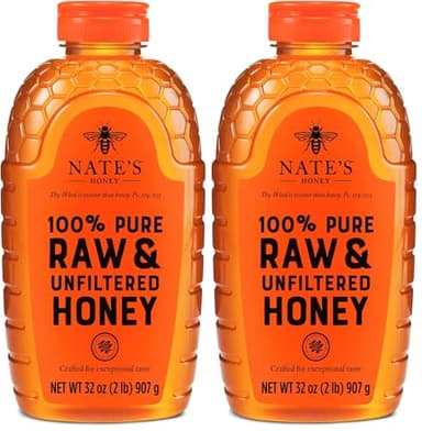 Nate's 100% Pure, Raw & Unfiltered Honey - Award-Winning Taste, 32oz. Squeeze Bottle (Pack of 2)
