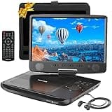 Megatek 12.5" Portable DVD Player with Headphones, Extended 6-Hour Battery, 10.5" HD Swivel Screen, Supports CD/DVD/USB/SD Card, Car Headrest Mount, Car Charger, AC Power Adapter, Remote Control