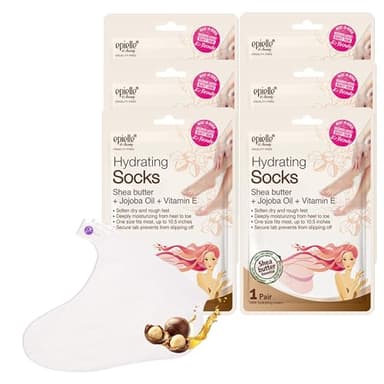 Epielle Hydrating Foot Mask 6 Pairs, Relieve and Soften with Shea Butter & Jojoba Oil, Deep Moisturizing Socks for Dry, Cracked Feet, Self Care Gifts for Women, Spa Kit, Stocking Stuffers