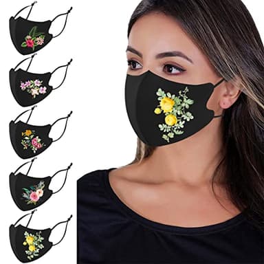 OMG Decor Face Masks Washable,Cloth Face Mask Reusable,Ice Silk Cotton Cloth Masks,Cute Flower Face Mask,Pack of 5