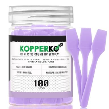 Kopperko Mini Face Spatula (2.5", 100 Pack) - Small Foundation Spatula for Skincare, Creams, & Crafts | Plastic Face Lotion Applicator Tool for Mixing, Cosmetic, Face Mask | Purple