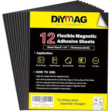 DIYMAG Magnetic Adhesive Sheets Photo Mat, 8" x 10" 12 Pack Flexible Magnets with Adhesive Backing for Crafts, Photos and Pattern Storage, Easy to Peel and Stick