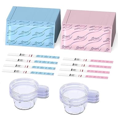 Easy@Home Ovulation & Pregnancy Test Strips Kit: 25 Ovulation Tests 10 Pregnancy Tests & 35 Large Urine Cups - Powered by Premom Ovulation APP | 25LH + 10HCG + 35 Urine Cups