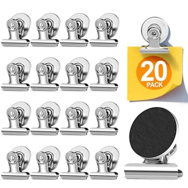 WUDIME 20 Pack Fridge Magnet Refrigerator Magnets, Strong Magnetic Clips, Heavy Duty Clip Magnets for Photo Displays, Whiteboard Magnets, Metal Strap Clamps for Home, Office, Classroom