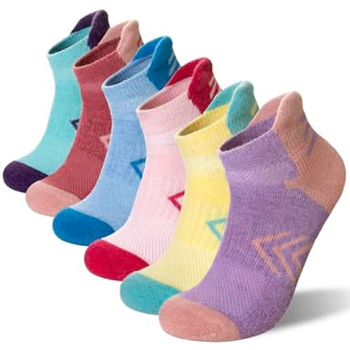 Velice Merino Wool Ankle Hiking Running Socks for Women Compression Support Thick Athletic Cushion Breathable No Show Socks 6 Pairs(Multicolor, Medium)