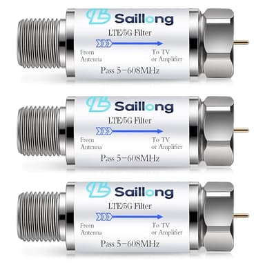 Saillong LTE Filter for TV Antenna, 4G 5G LTE Signal to Reduce Interference and Pixilation for Clear Digital TV Reception, Frequency Range 5-608 MHz, Indoor Outdoor Installation(3 Pack)